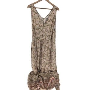 Lucky Brand Maxi Dress XL Floral Print Sleeveless Boho Bohemian